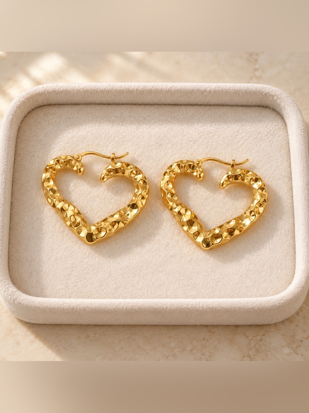 Gold Heart Hoop Earrings New 316L steel